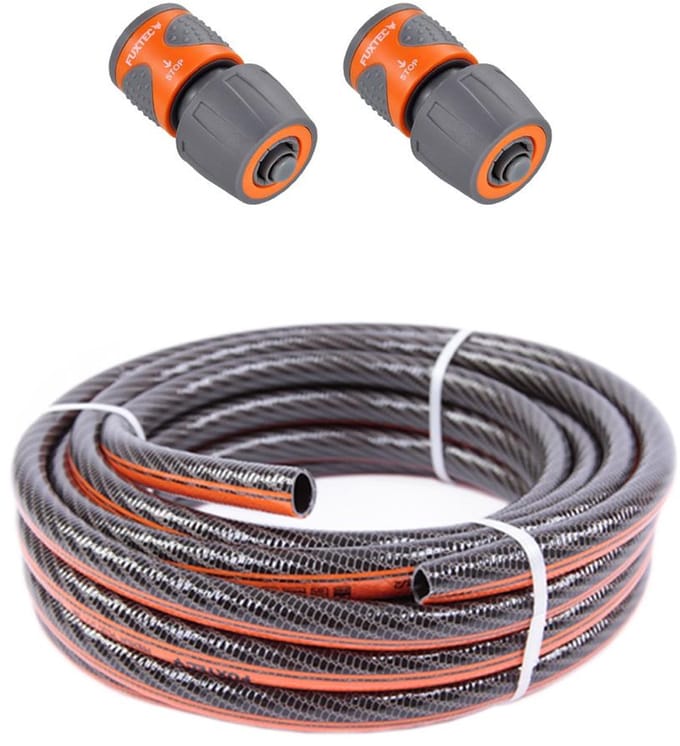 FUXTEC tuinslang (50m) set FX-WW-SET9 - flexibele waterslang koppeling/slangkoppeling met waterstop - voor tuinbesproeiing