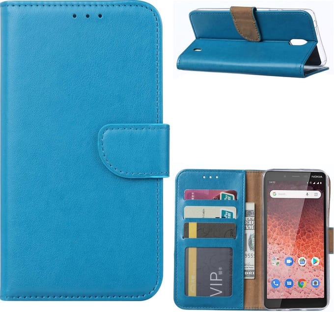 Bookcase Geschikt voor: Nokia 1 Plus - Turquoise - portemonnee hoesje