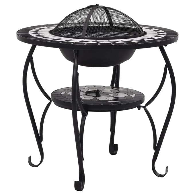 vidaXL - Vuurtafel - mozaïek - 68 - cm - keramiek - zwart - en - wit