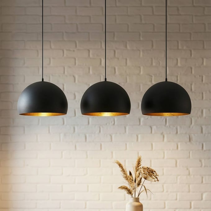 Lindby - hanglamp - 3lichts - Staal - H: 20 cm - E27 - zwart, goud