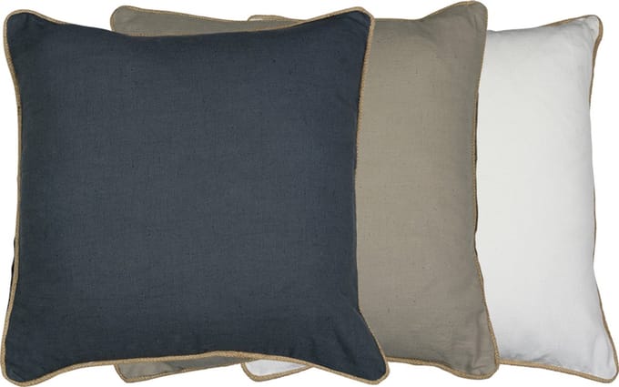 kussen donkergrijs met jute bies 45x45cm*