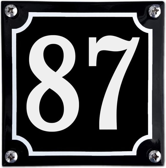 Zwart emaille huisnummer  - 87