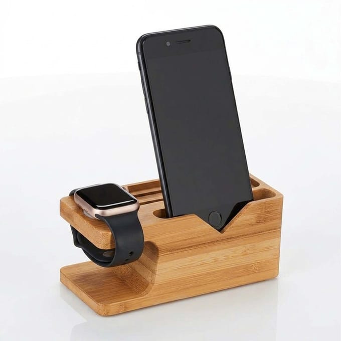 oplaadstation - geschikt voor apple watch en iphone - bamboe