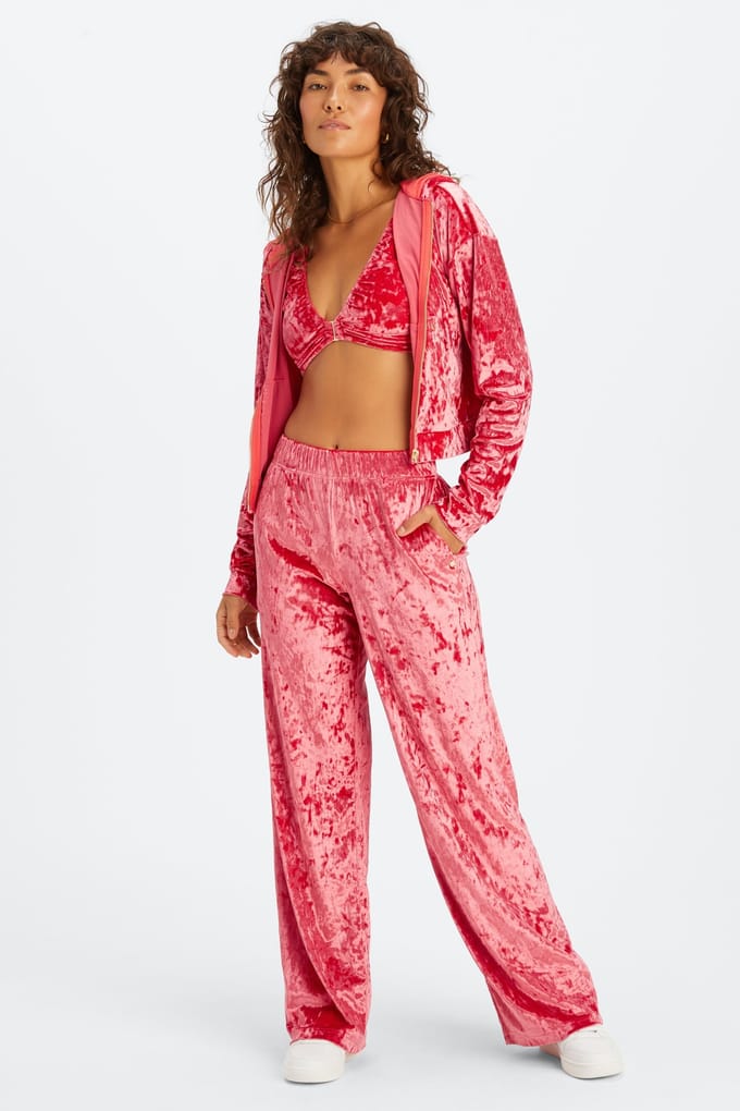 Fabletics Go-to Crushed Velour Wide Leg Pant Strawberry Red Taglia: L REG | Pantaloni da tuta Outlet | Donna | Rosso