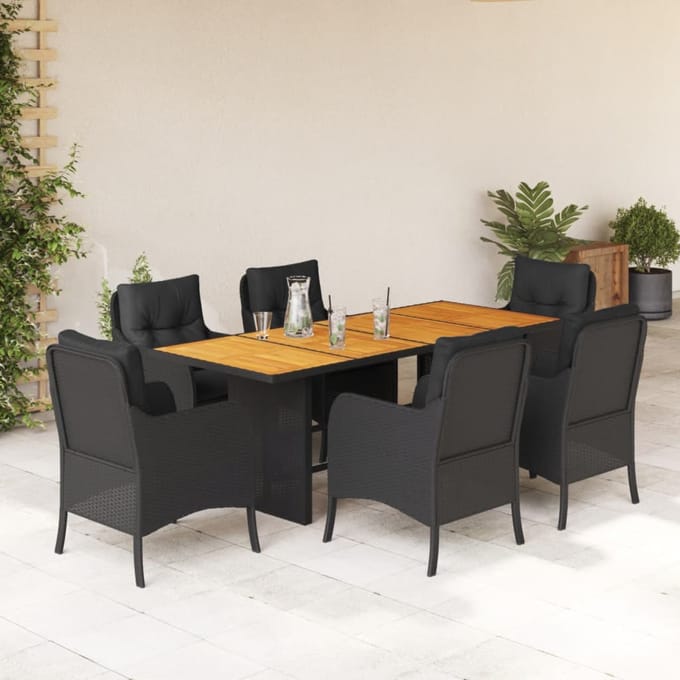 vidaXL - 7-delige - Tuinset - met - kussens - poly - rattan - zwart