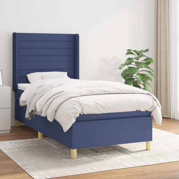 vidaXL - Boxspring - met - matras - stof - blauw - 90x190 - cm
