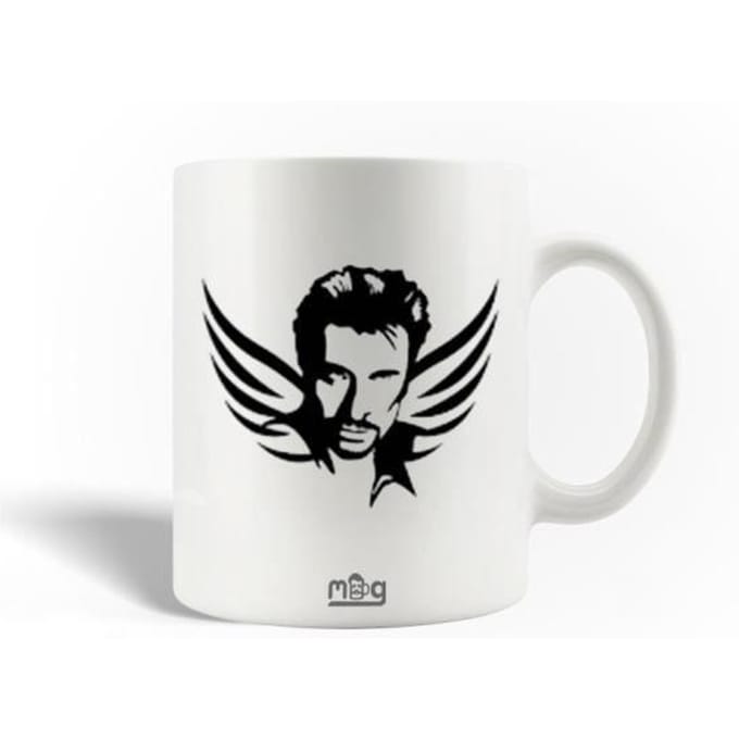 Mug en Céramique - Johnny Hallyday - Noir - 30cl - Compatible Lave-Vaisselle - Rond
