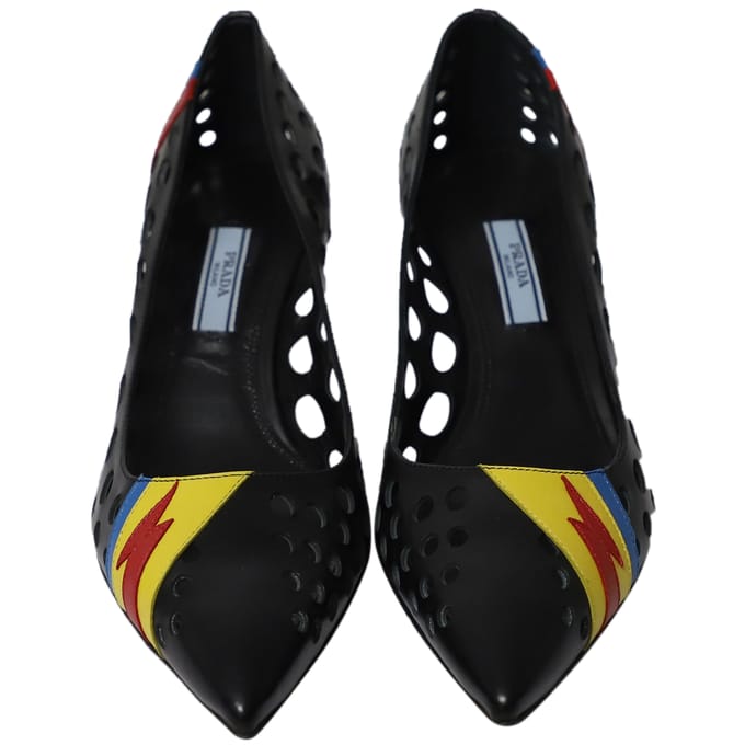 Prada Resort 2016 Geperforeerde Puntige Hakken in Multikleur Leer