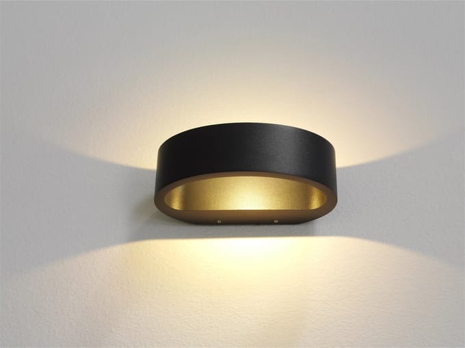 Sharp Wandlamp LED zwart/goud 2700k 830lm IP54 - Modern - Artdelight