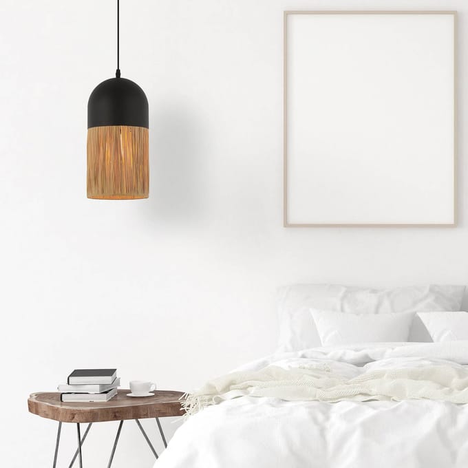 Zambelis Hanglamp 23071, zwart/naturel, Ø18cm, metaal, papier