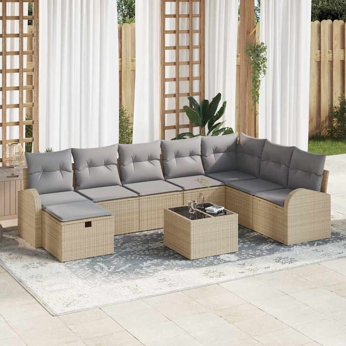 vidaXL Bankstel 9 st beige en lichtgrijs poly rattan