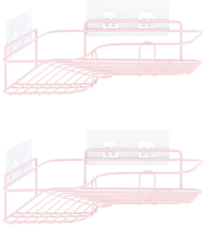 Tweedelige doucherekken - zonder boren - set van 2 - roze - ijzer - 26,5 x 26,5 x 7 cm
