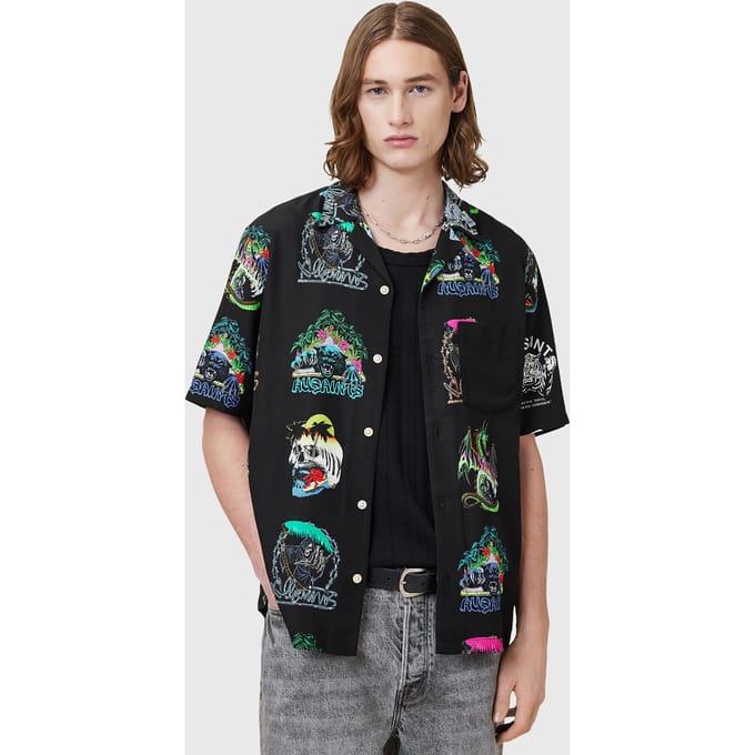 AllSaints Gnar Ss Shirt Jet Black Größe: M | Casual hemden Outlet | Herren | Schwarz
