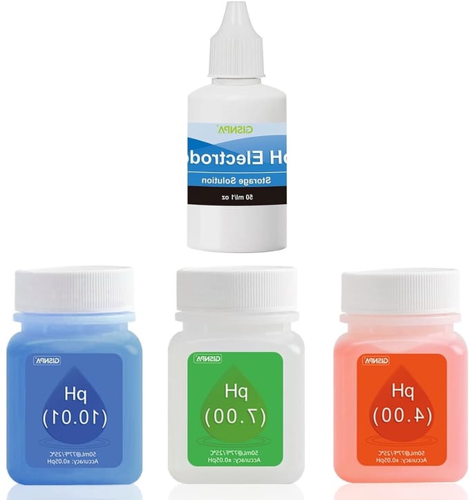 Kalibratieoplossing set voor pH-meting met 3 flessen pH-buffer en KCL-sondeoplossing van 50 ml