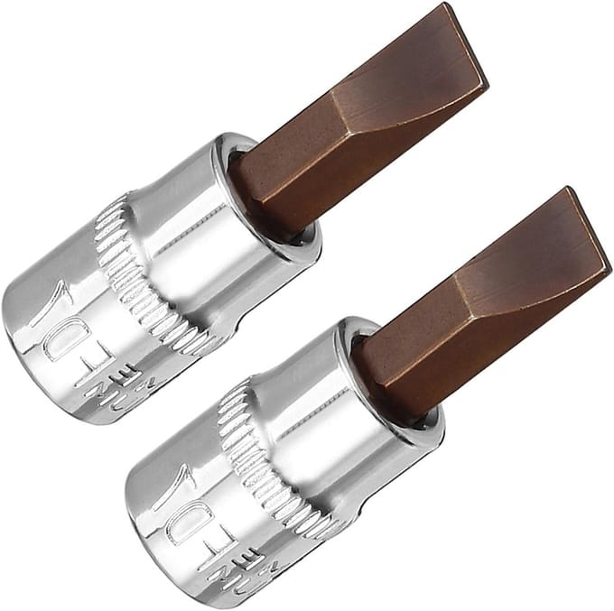 Slotted Bit Socket 7mm 1/4 Inch Drive S2 Staal CR-V Power Impact Socket voor Machine Schroeven - 2 Stuks met Flat Head Schroevendraaier Bits