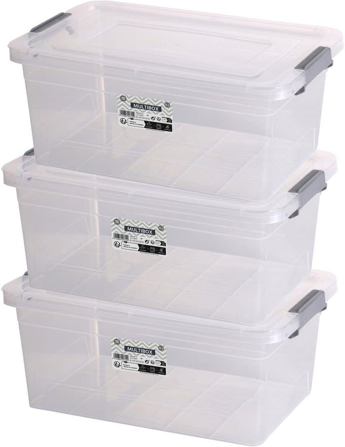 Urban Living Opberg box - 3x - 15 liter - 42 x 28 x 42 cm - deksel en clips - waterdicht - tuin/schuur/kast