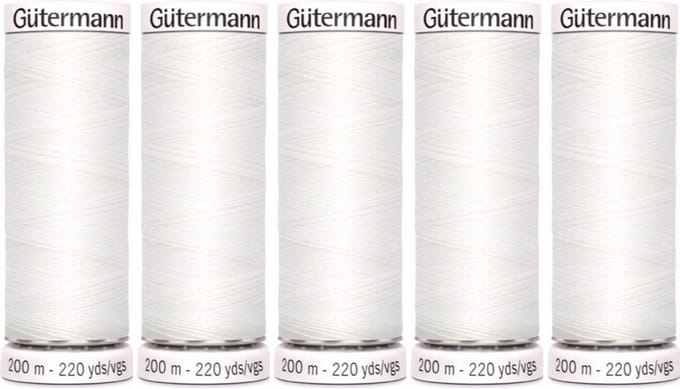 Gütermann allesnaaigaren 5 x 200m, kleur wit col. 800.