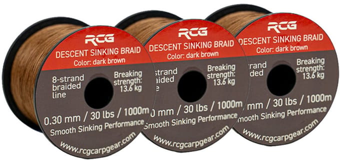 RCG Vislijn Descent Sinking 3 Stuks - 1000 m Spoel - Gevlochten Bruin - 30 lbs