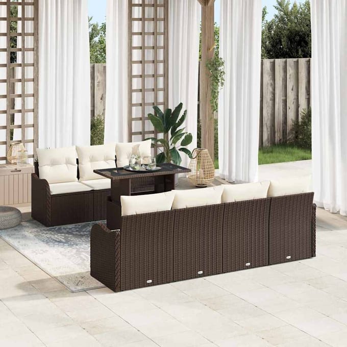 vidaXL - Tuinbank - Set - 8 - st - 7-Aantal - zitplaatsen - Bruin - Poly - Riet
