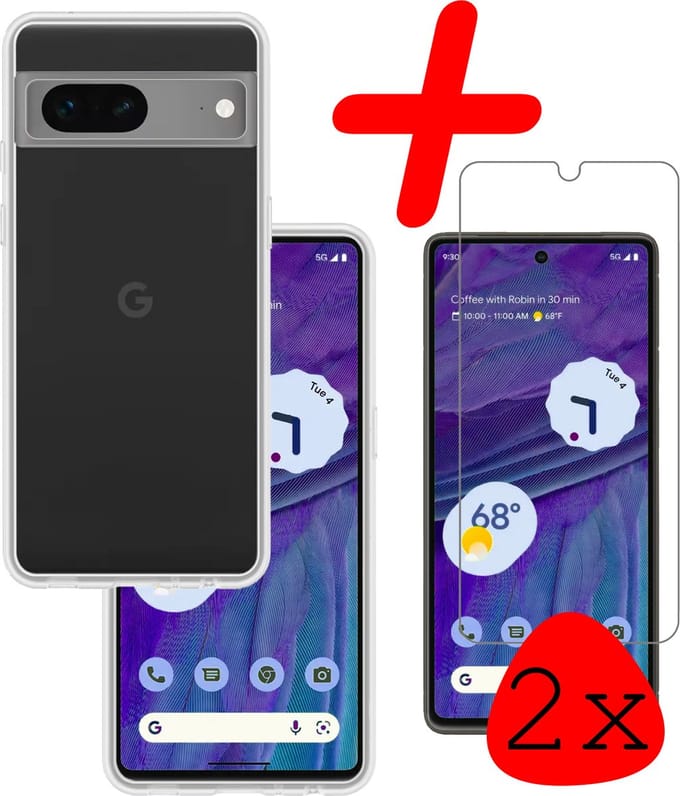 Hoesje Met 2x Screenprotector - Geschikt voor Google Pixel 7 - Sterk & Shockproof - Back Cover - Siliconen Case - Telefoon Hoes - Transparant