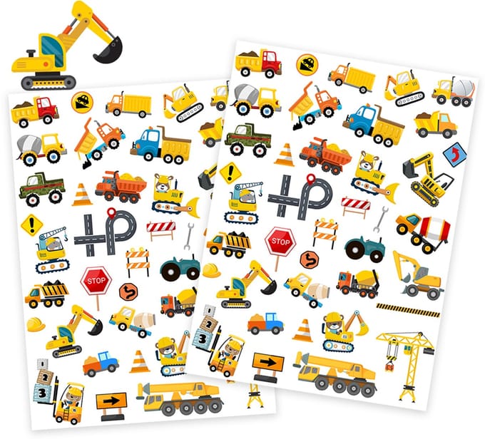Stickervellen Bouwvoertuigen - 2 Grote Stickervellen - Voertuigen Stickers