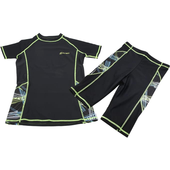 Zwemshirt met korte mouwen en shorts 2 stuks zomer surf duikpak voor mannenL black