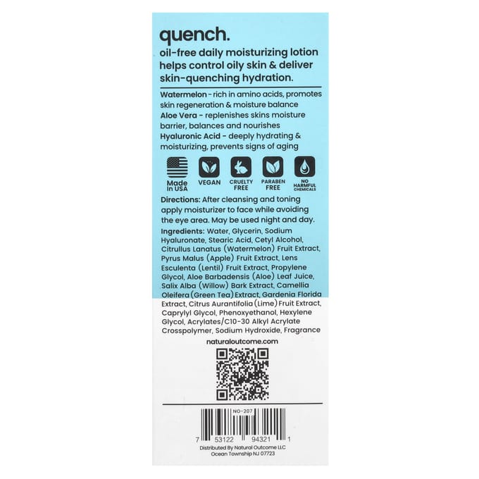Natural Outcome, Oily Skin, Quench Moisturizer, 4 oz (118 ml) white