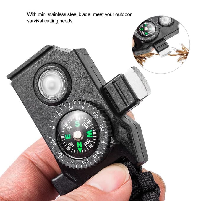 Buiten Multifunctioneel Overlevingsgereedschap Noodgesp LED-licht Kompas Armband Accessoire black