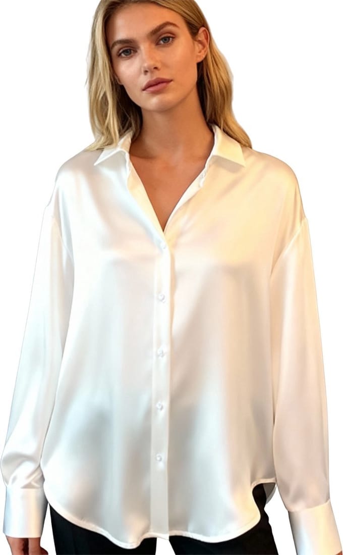 Zijde look Dames Blouse - Wit - Overhemd - Chique - Glimmend - Glans