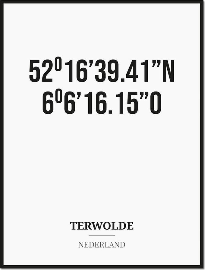 Poster/kaart TERWOLDE met coördinaten