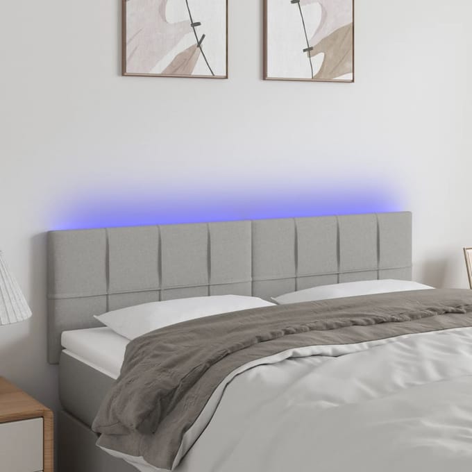 vidaXL - Hoofdbord - LED - 144x5x78/88 - cm - stof - lichtgrijs