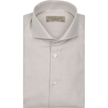 John Miller Overhemd Small Check Beige - Maat 38 - Heren - Overhemden Formeel