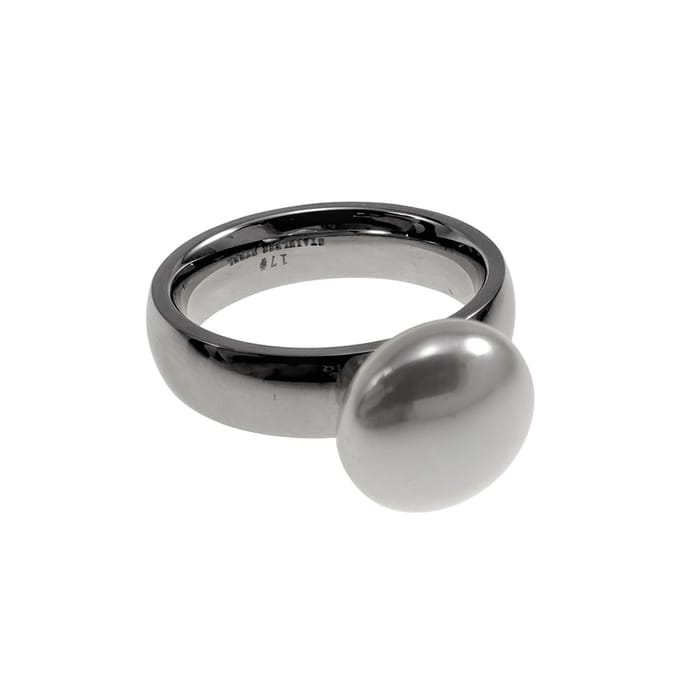 Ring met Witte Zoetwaterparel, Ring Dames, Gepolijst RVS