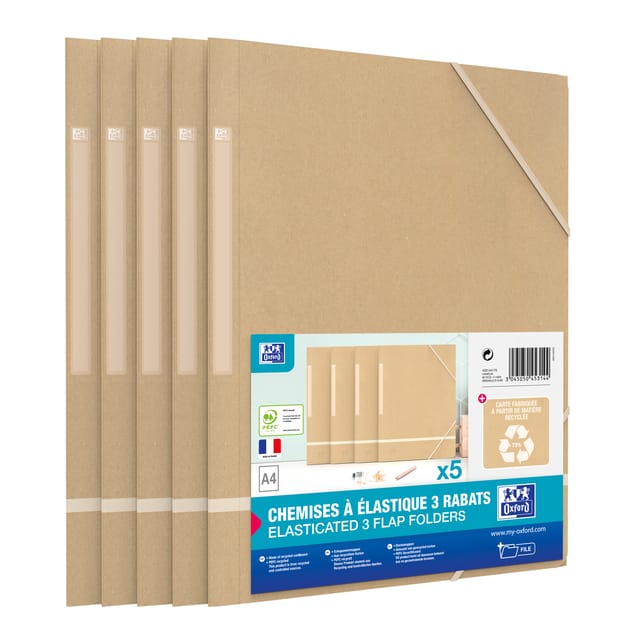 Oxford Touareg - elastomap - A4 - karton - naturel wit - pak van 5 mappen