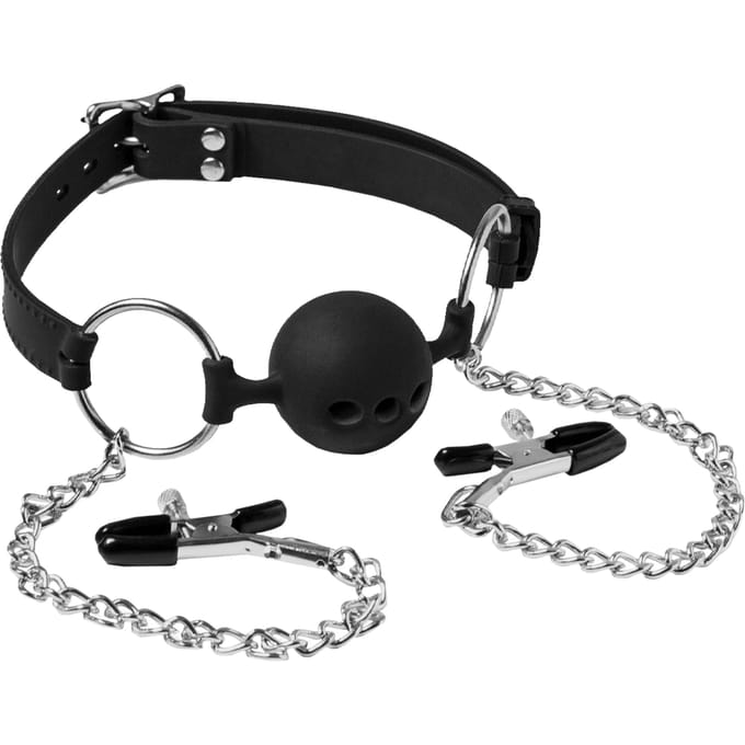 Rimba - Ball Gag - Mondknevel Met Tepelklemmen