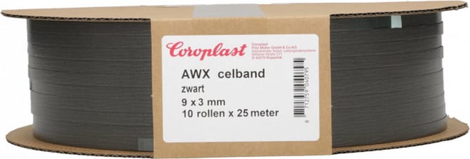 Coroplast AWX Celband 9x3 mm - 10x25m Zwart