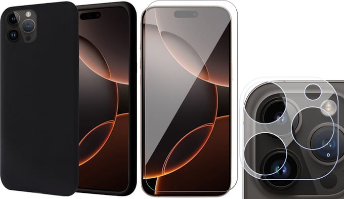 Hoesje geschikt voor iPhone 16 Pro - Screenprotector Glas & Camera - Matte Case Zwart met Fluweelzachte Binnenzijde