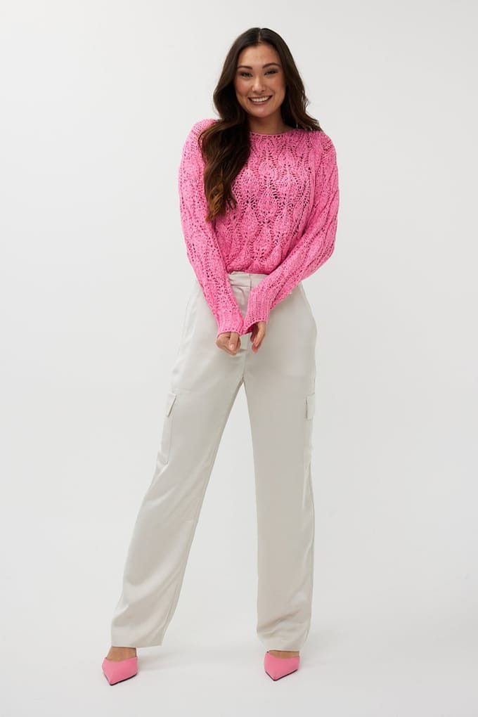 EsQualo Sweater Cable Tape Yarn Rose Größe: M | Pullover Outlet | Damen | Rosa