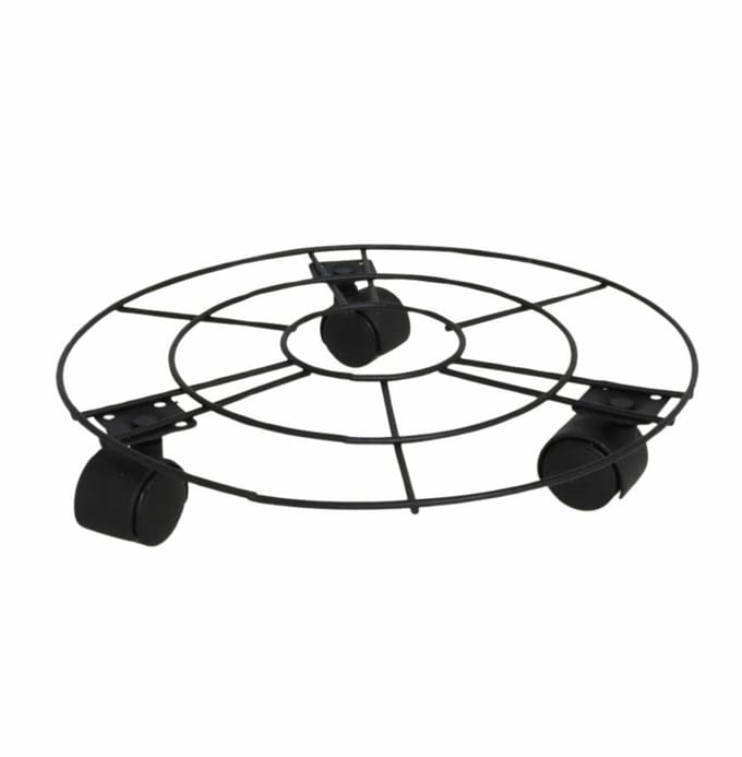 Gerimport Planten trolley - multiroller - rond - zwart - metaal - D25 cm