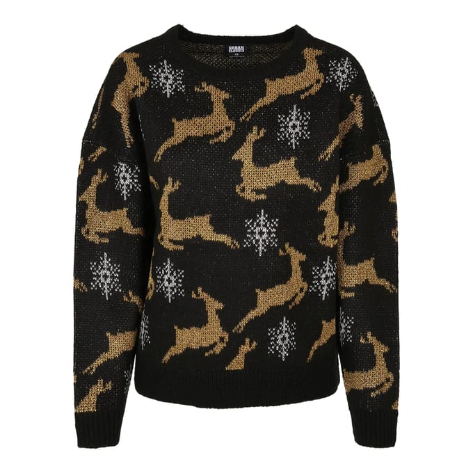 Urban Classics - Oversized Kersttrui - S - Zwart/Goudkleurig