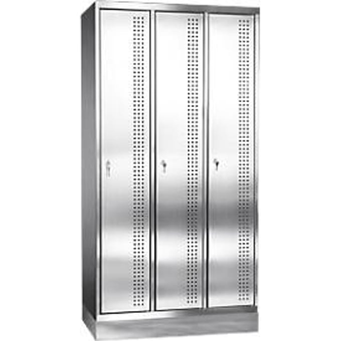 Rvs locker met fitting, cilinderslot, 3 compartimenten, B300 mm,
