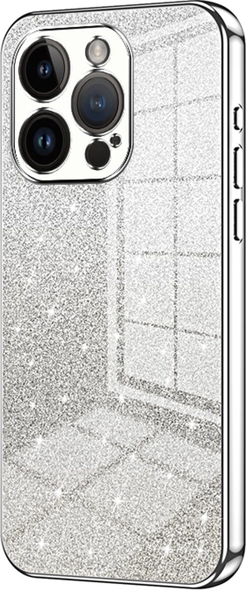 iPhone 14 PLUS Hoesje - Siliconen Glitter Case Back Cover - Magsafe Compatible - Zilver - Provium