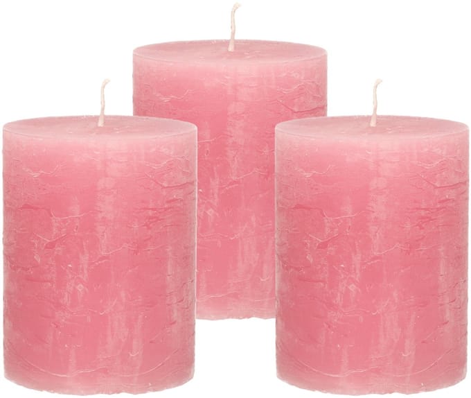 Atmosphera Stompkaars - 3x - oudroze - 7 x 9 cm - middel rustiek model - cilinderkaars roze - kaarsen
