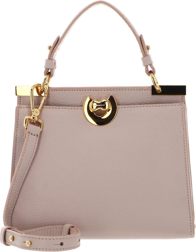 COCCINELLE Leren Handtas Schoudertas Binxie Handbag Grained Leather Rosette Beige