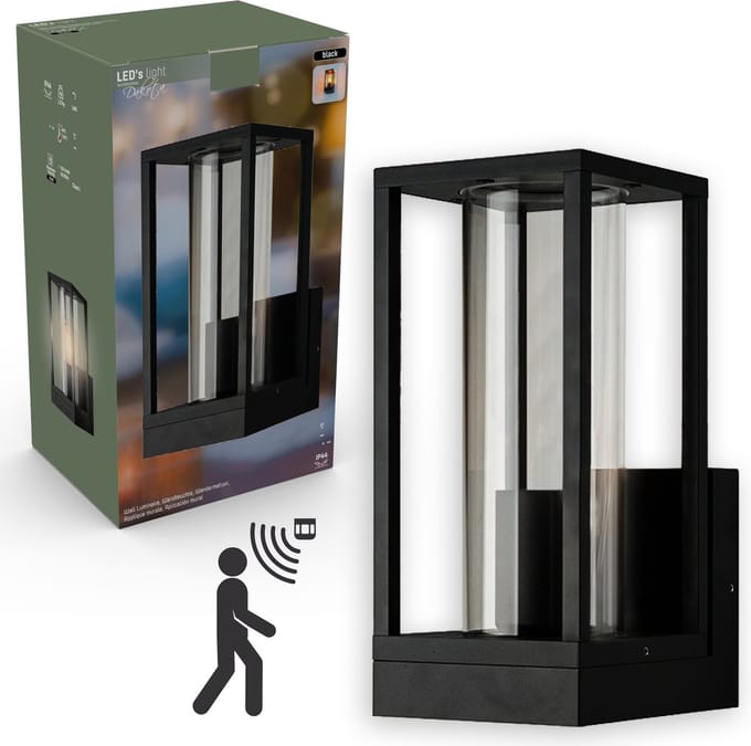 Senso LED Wandlamp buiten glas met bewegingssensor - Automatische lichtschakeling - Zwart