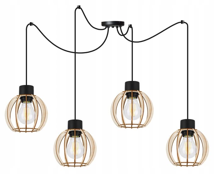 Houten Hanglamp Spider Timber - Zwart/Hout - E27