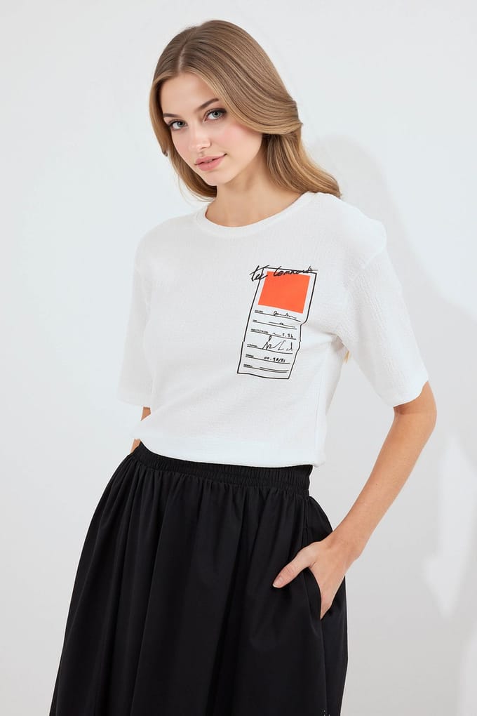 Bedrukte Crew Neck Korte Mouwen T-Shirt