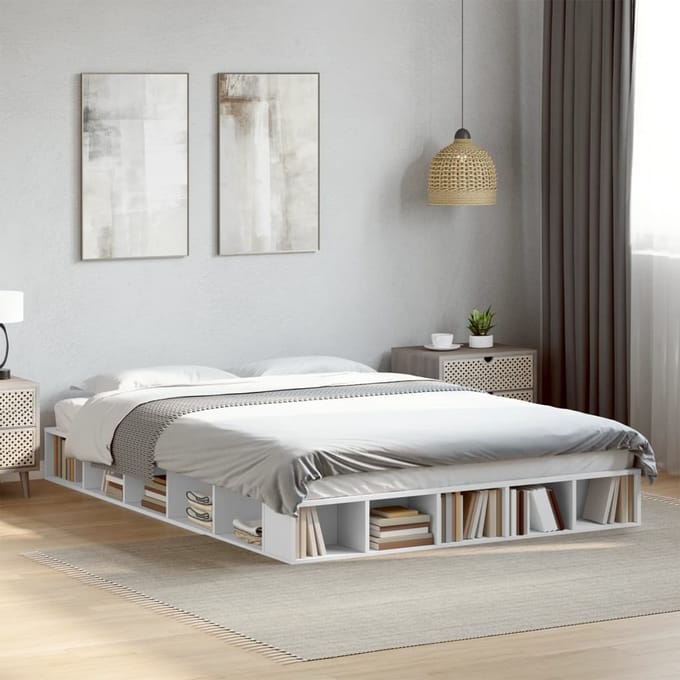Vidaxl Bedframe, Wit, 140X200 Cm, Materiaal Op Hout Gebaseerd