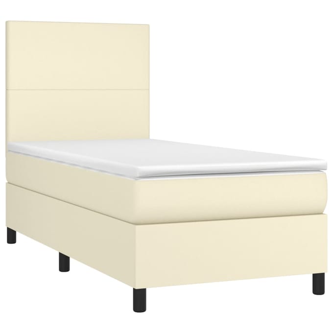 vidaXL - Boxspring - met - matras - en - LED - kunstleer - crèmekleurig - 100x200 - cm