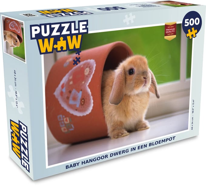 Puzzel Baby hangoor dwerg in een bloempot - Legpuzzel - Puzzel 500 stukjes